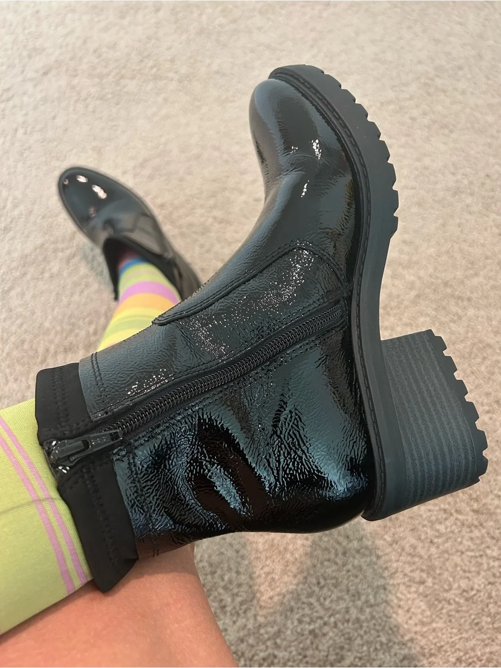 New Salvia Black Patent Ankle Boots with Side Zipper 38